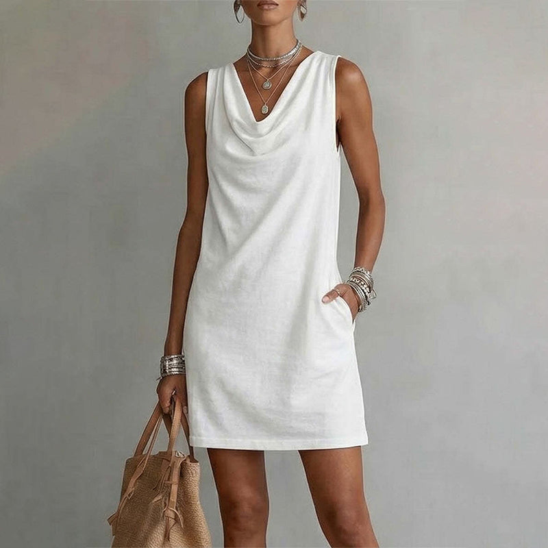 Yesenia Cowl Neck Sleeveless Mini Dress - White