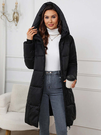 Yessenia Hooded Drawstring Puffer Parka - Black