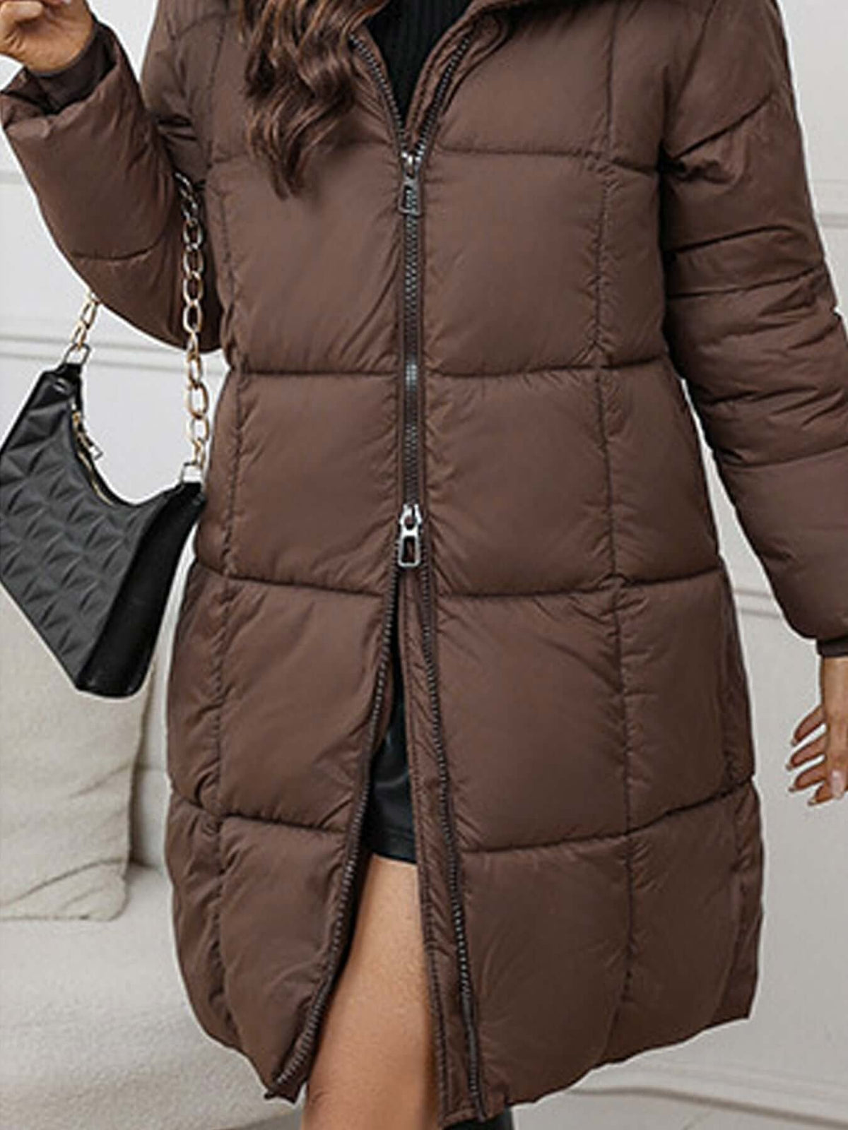 Yessenia Hooded Drawstring Puffer Parka - Brown