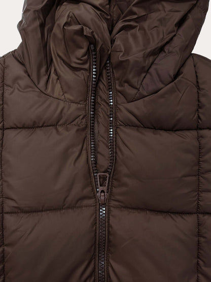 Yessenia Hooded Drawstring Puffer Parka - Brown