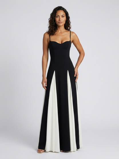 Zia Contrast Panel Sweetheart Maxi Dress - Black and White