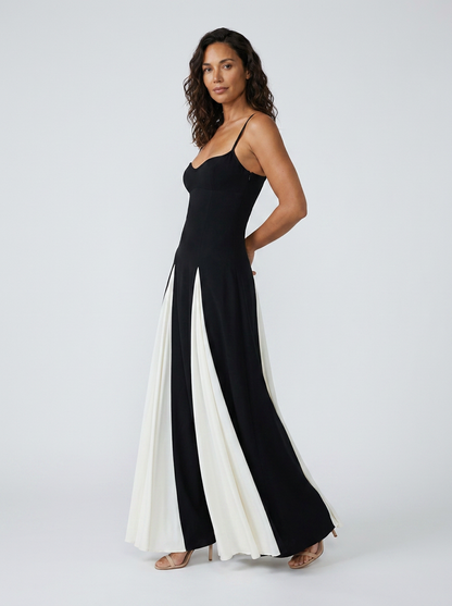 Zia Contrast Panel Sweetheart Maxi Dress - Black and White