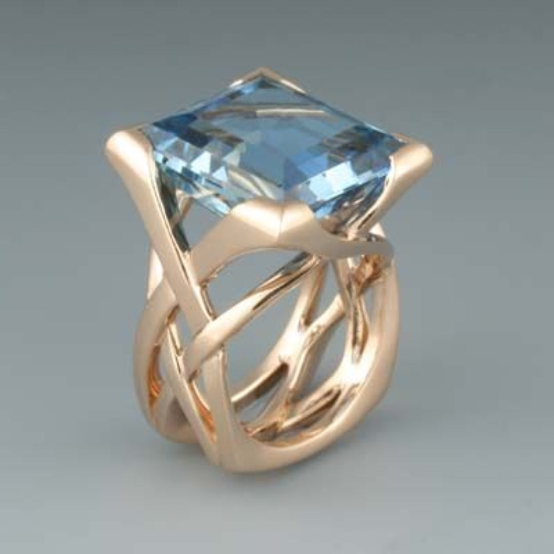 Zosia Blue Stone Woven Ring - Rose Gold