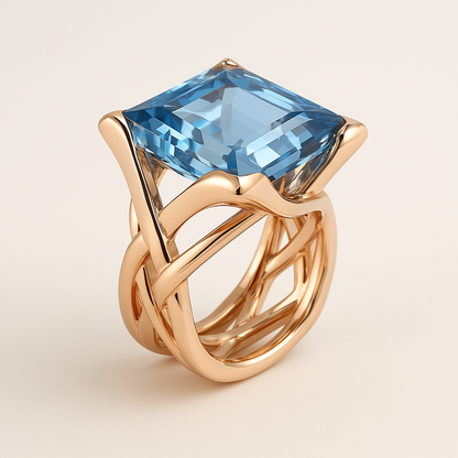 Zosia Blue Stone Woven Ring - Rose Gold