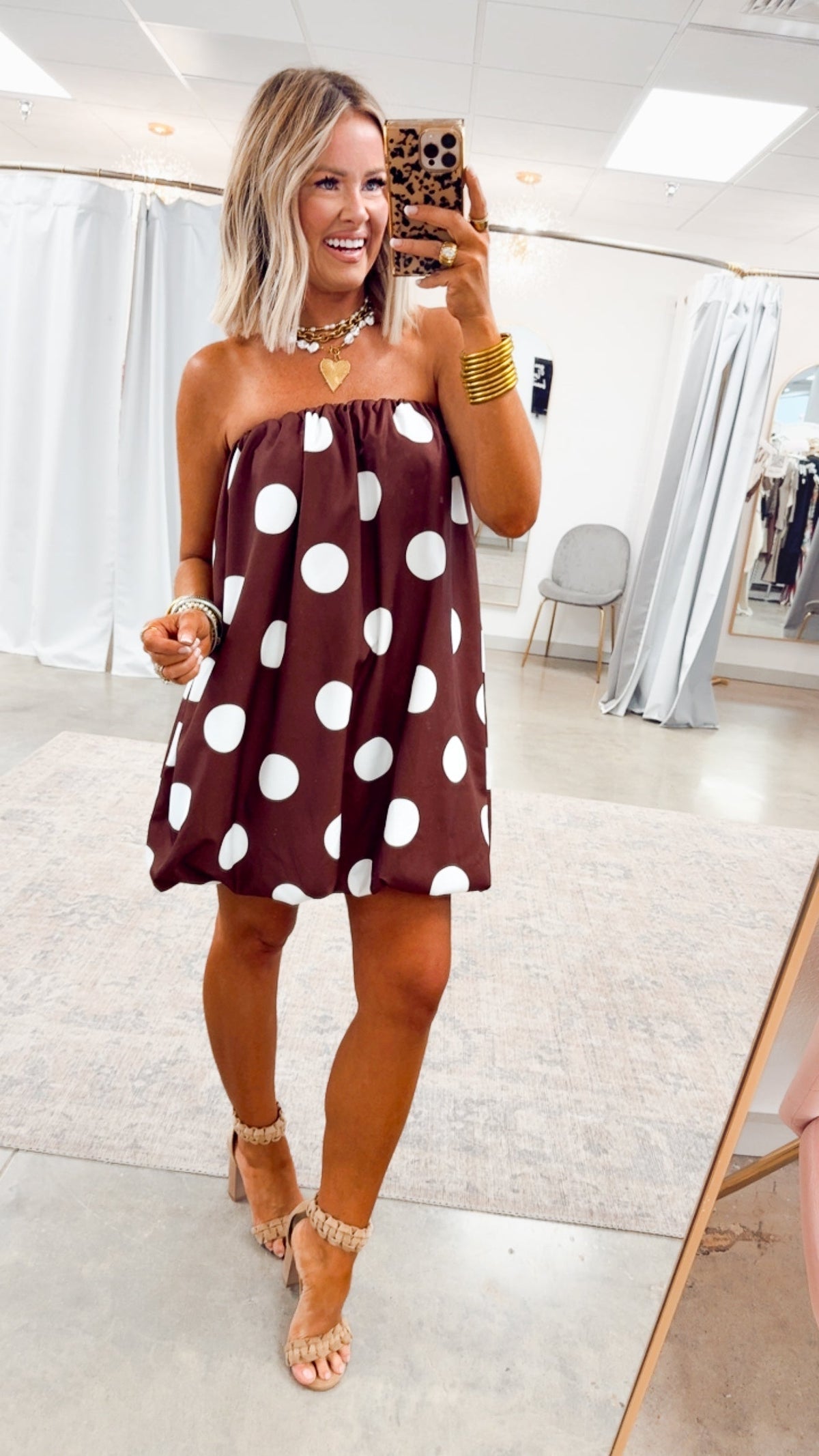 Amelina Bubble Mini Dress - Brown Cream