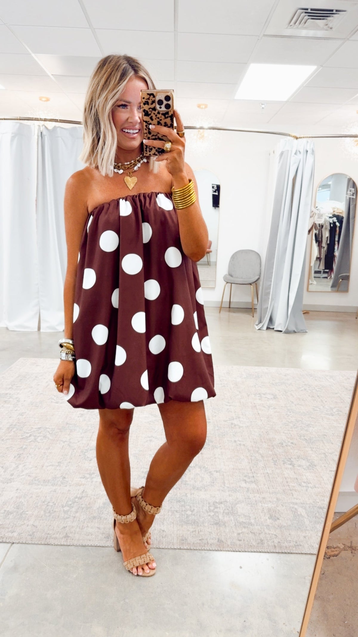 Amelina Bubble Mini Dress - Brown Cream