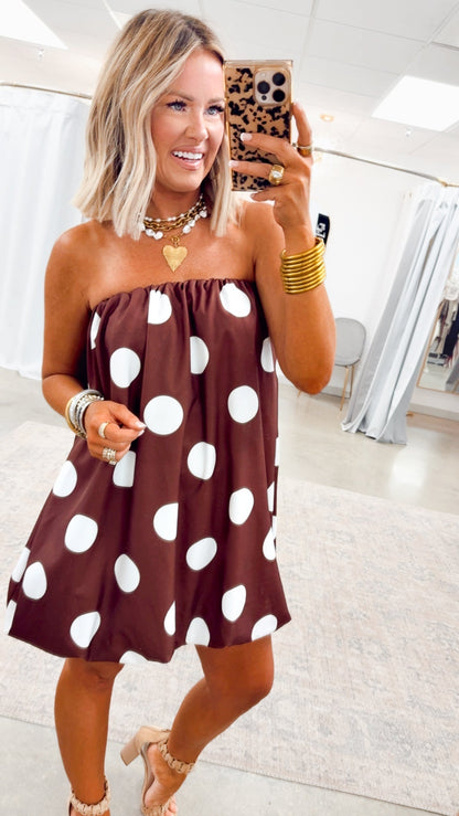 Amelina Bubble Mini Dress - Brown Cream