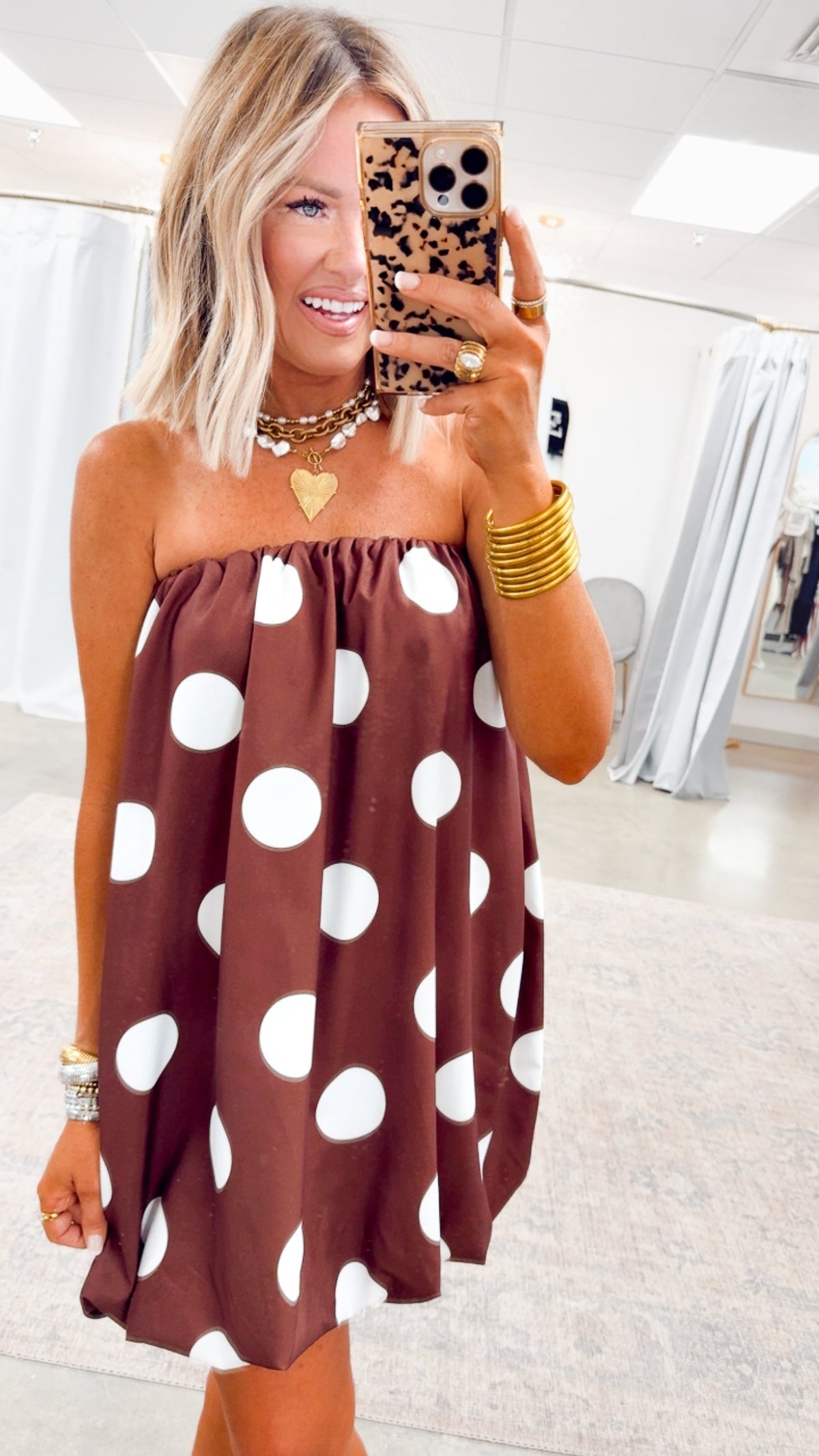 Amelina Bubble Mini Dress - Brown Cream