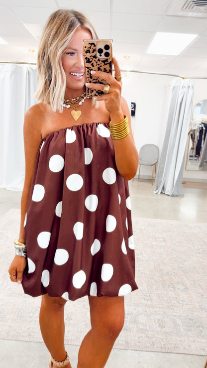 Amelina Bubble Mini Dress - Brown Cream
