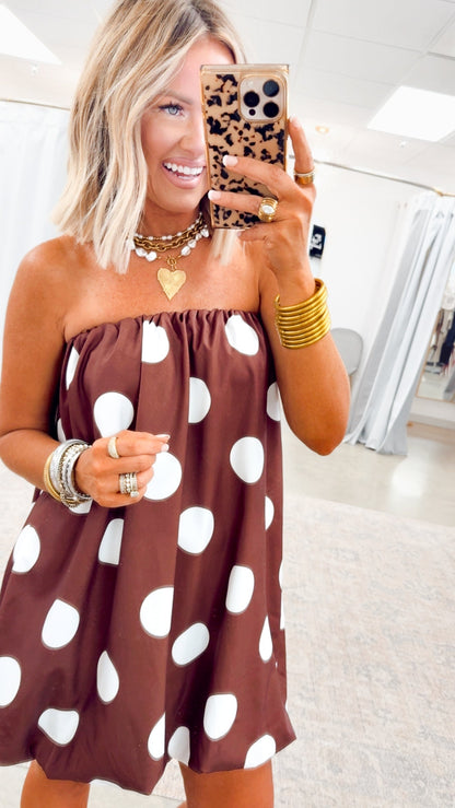 Amelina Bubble Mini Dress - Brown Cream