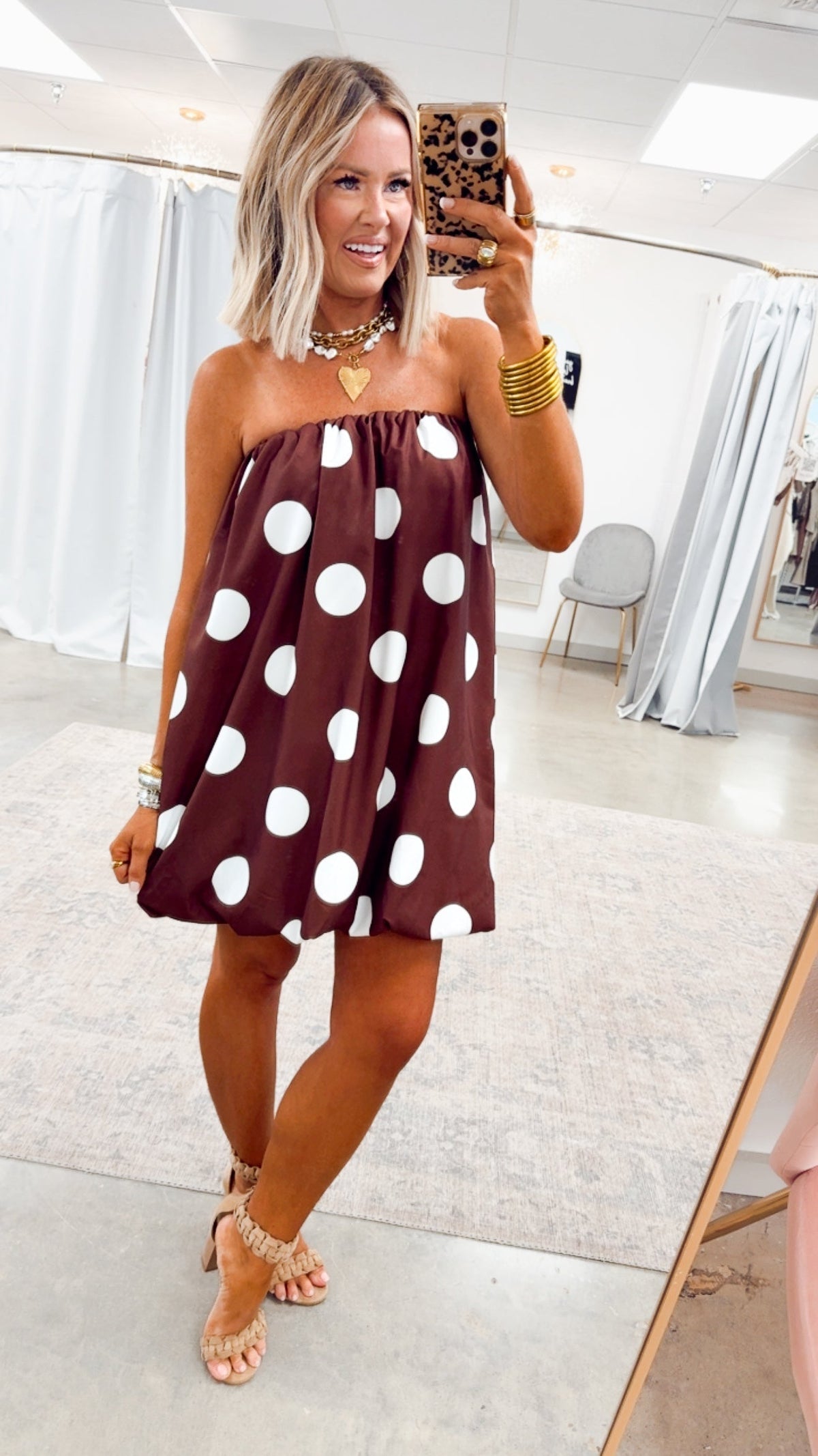 Amelina Bubble Mini Dress - Brown Cream