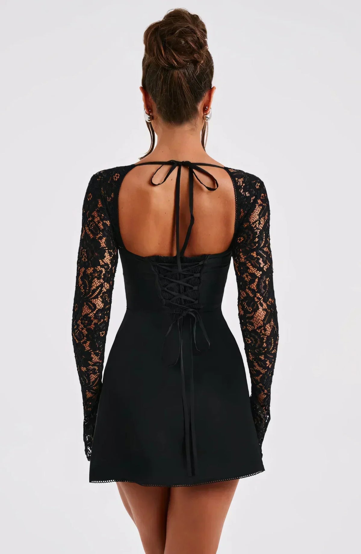 Ariadna Lace Sleeve Mini Dress - Black