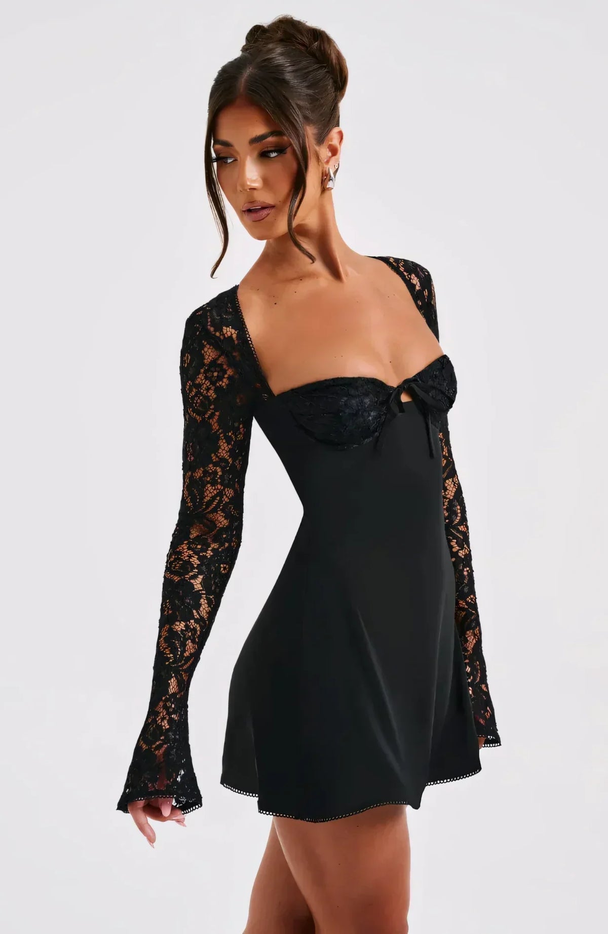Ariadna Lace Sleeve Mini Dress - Black