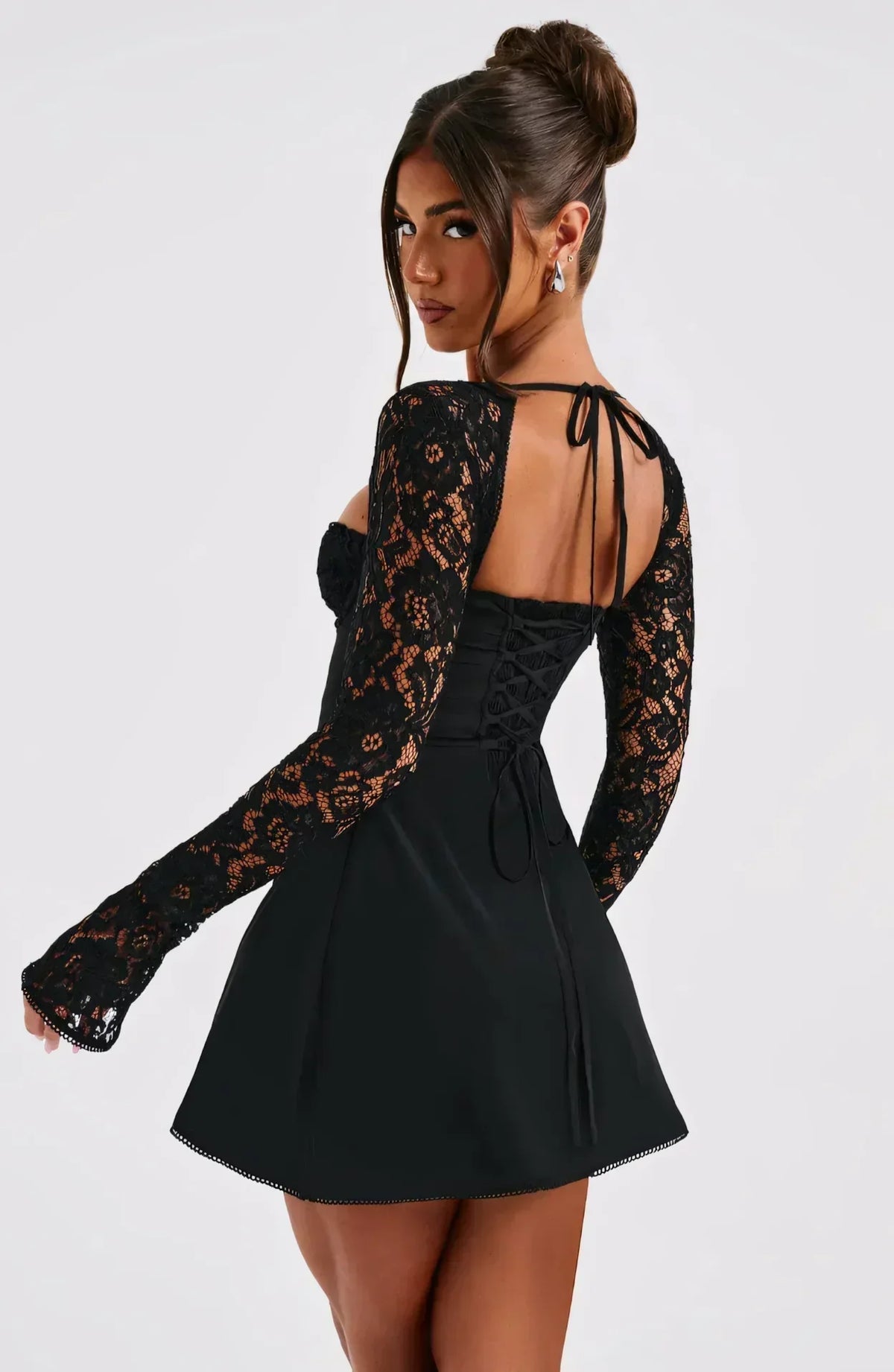 Ariadna Lace Sleeve Mini Dress - Black