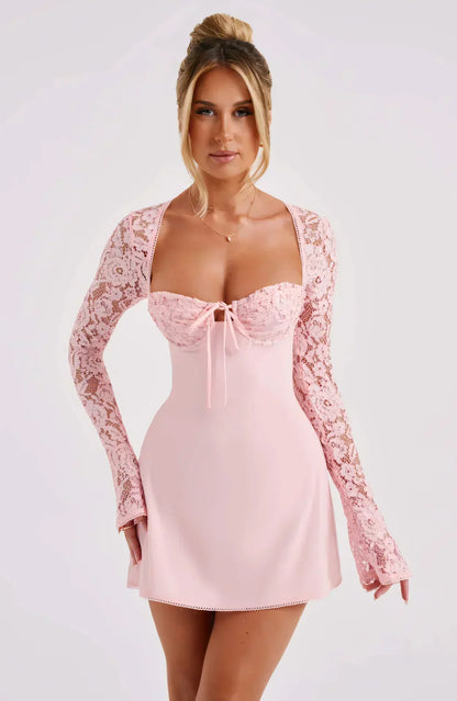 Ariadna Lace Sleeve Mini Dress - Light Pink