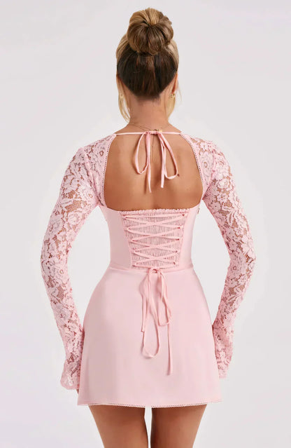 Ariadna Lace Sleeve Mini Dress - Light Pink