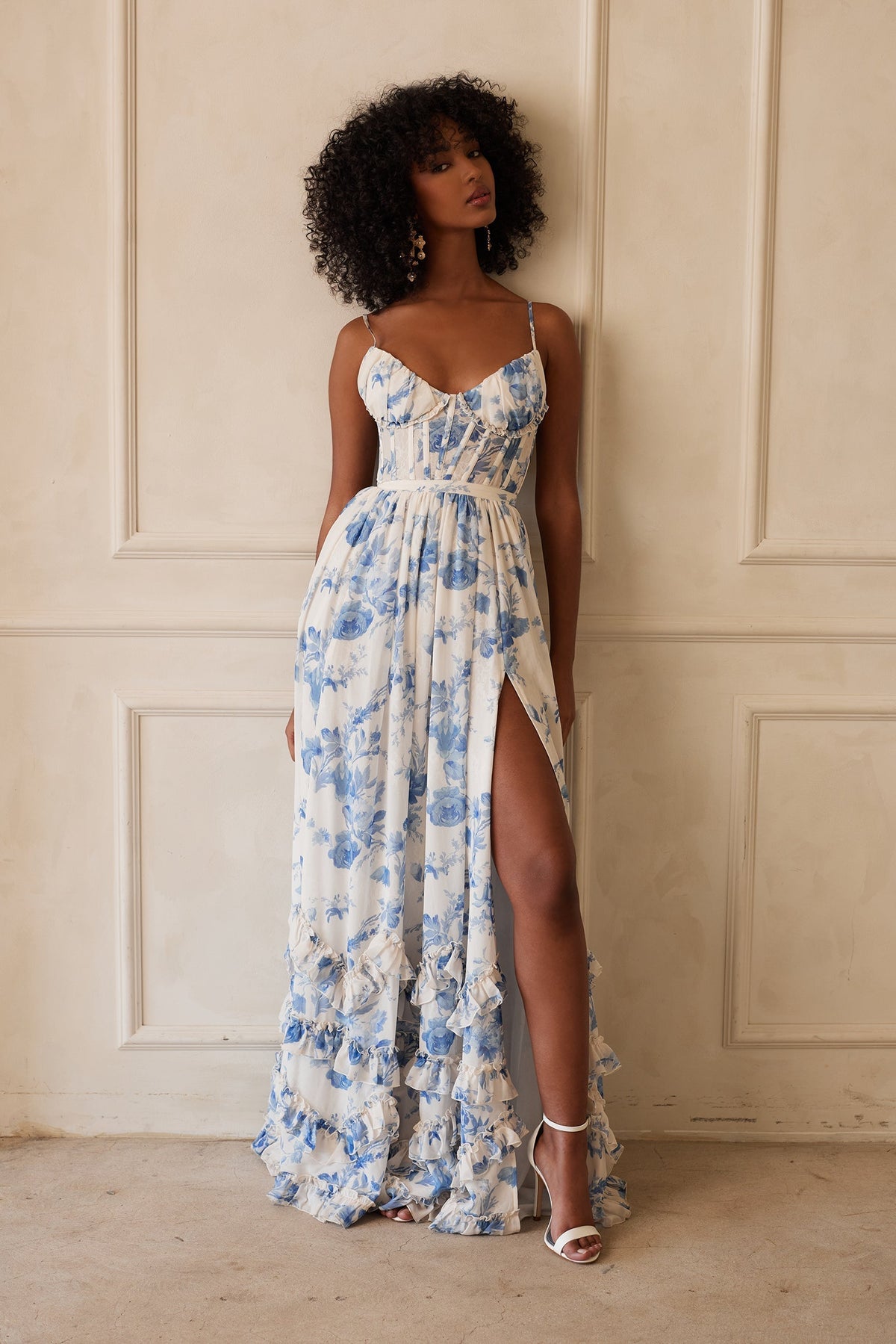 Asuncion Corset Maxi Dress - Blue Floral