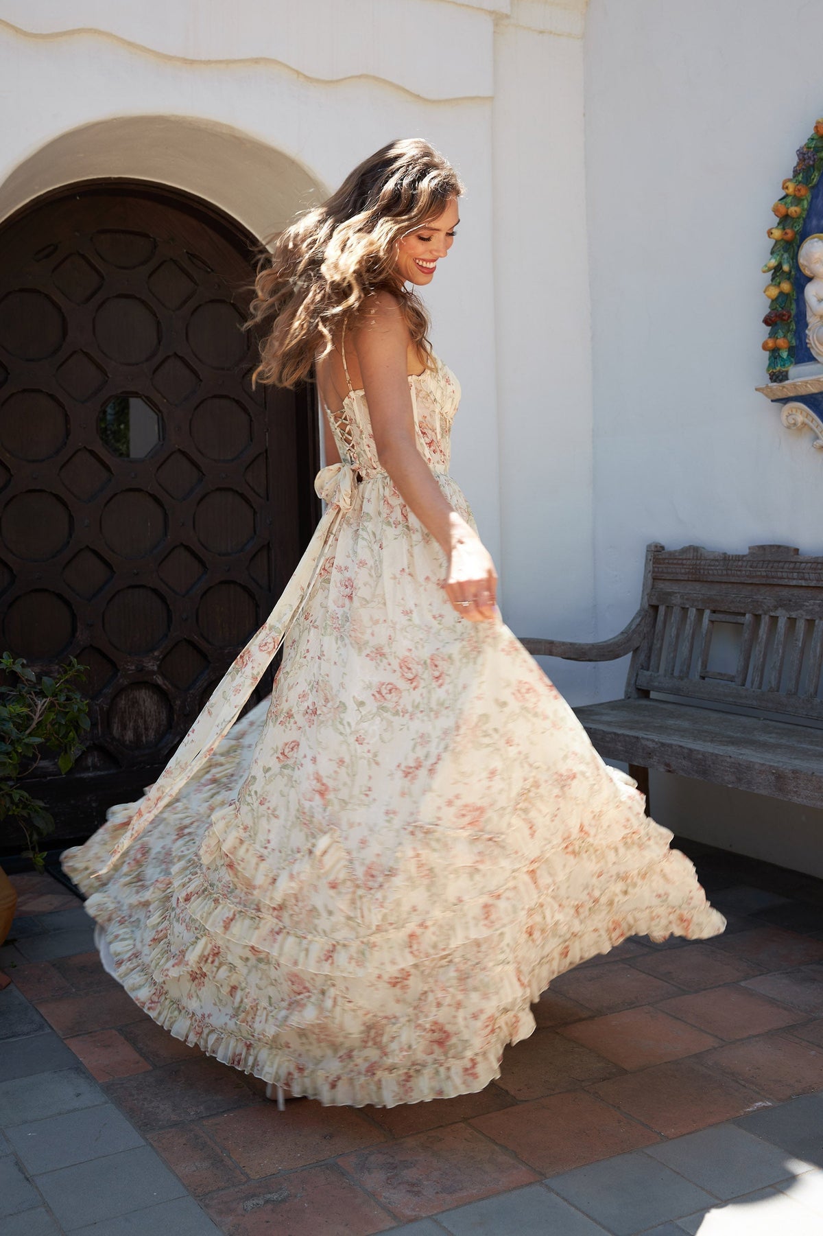 Asuncion Corset Maxi Dress - Cream Floral