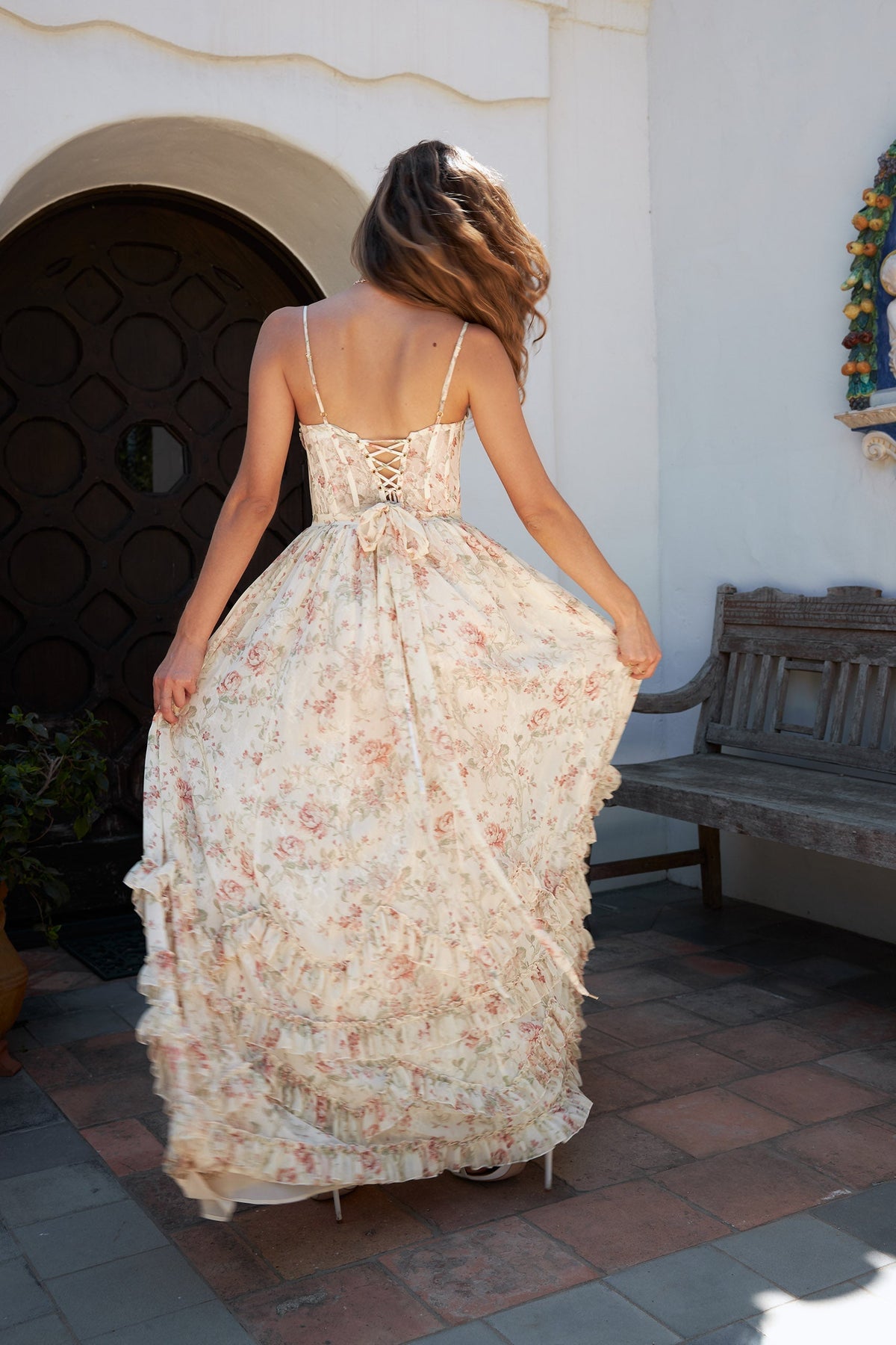 Asuncion Corset Maxi Dress - Cream Floral