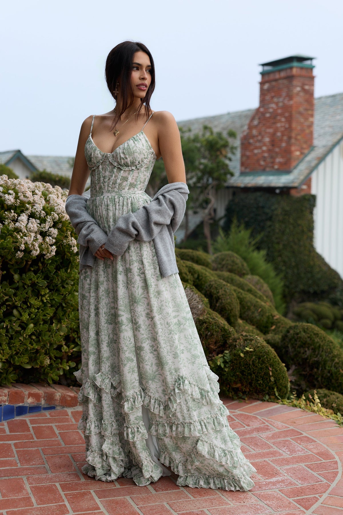 Asuncion Corset Maxi Dress - Sage Floral