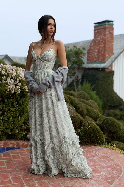 Asuncion Corset Maxi Dress - Sage Floral