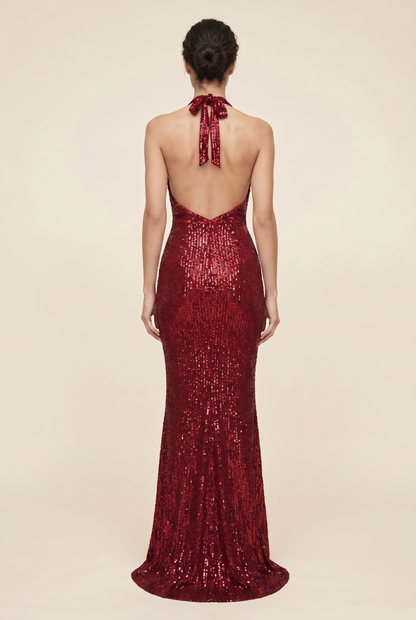Aurolia Sequin Maxi Dress - Deep Red