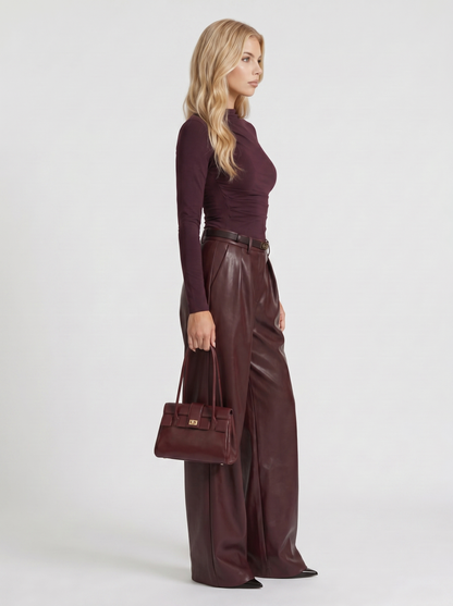 Avani Faux Leather Wide Leg Pants - Burgundy