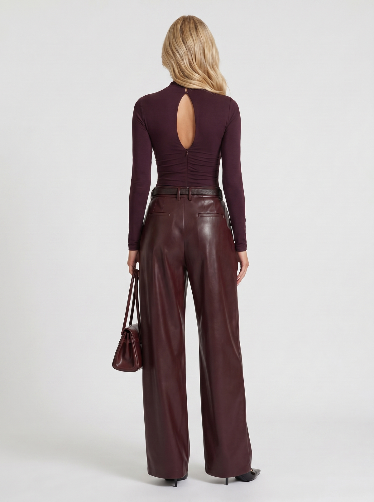 Avani Faux Leather Wide Leg Pants - Burgundy
