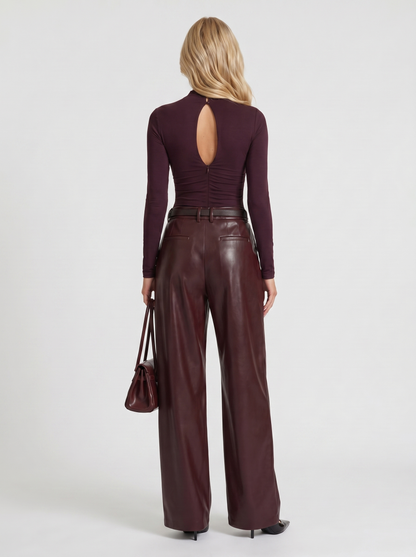 Avani Faux Leather Wide Leg Pants - Burgundy