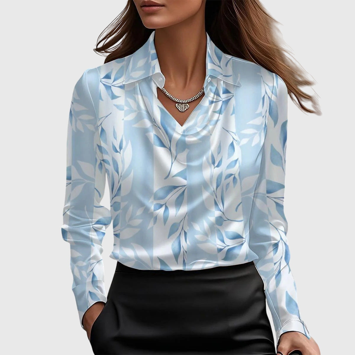 Women's Workwear Cowl Neck Long Sleeve Satin Blouse
