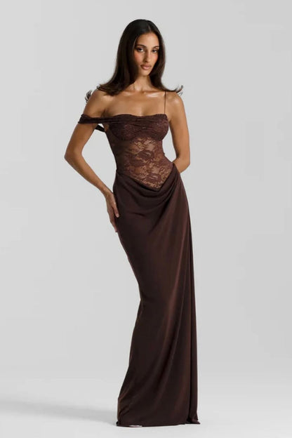 Bacela Lace Maxi Dress - Chocolate Brown