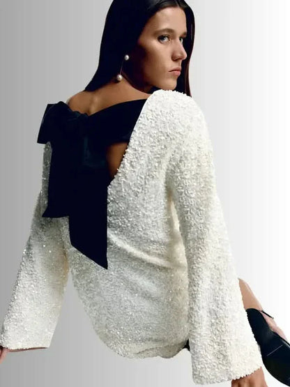 Women's Cocktail Long Sleeve Mini Dress with Back Bow - product image 3