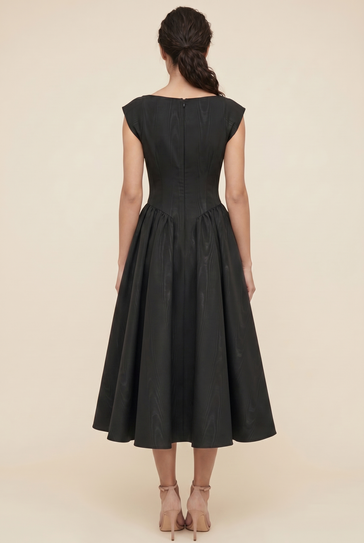 Bernadette Cap Sleeve Midi Dress - Black