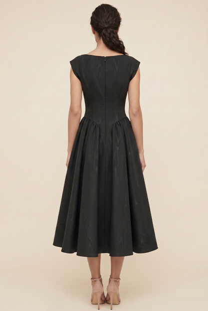 Bernadette Cap Sleeve Midi Dress - Black