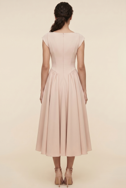 Bernadette Cap Sleeve Midi Dress - Nude