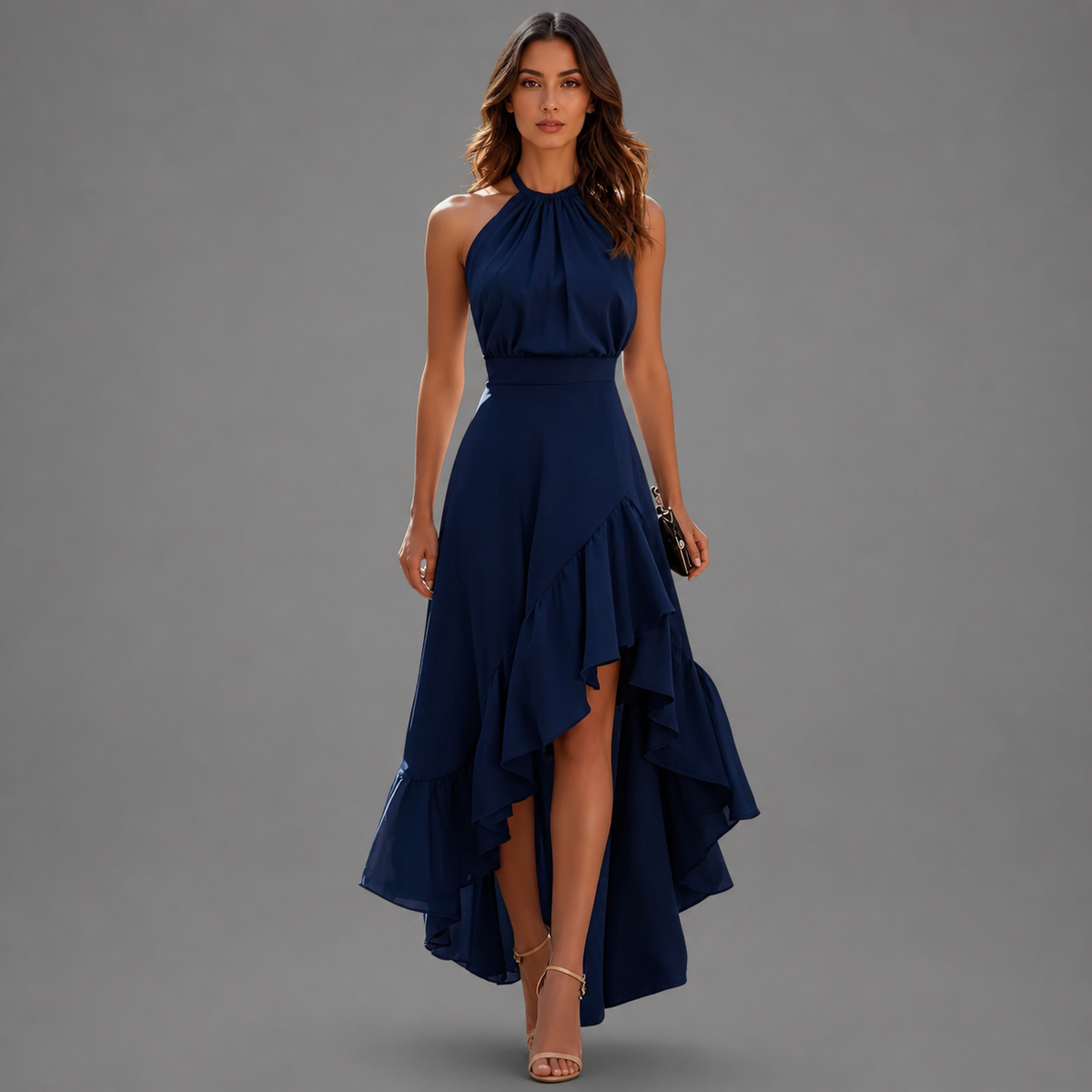 Carissa Ruffle Midi Dress - Navy Blue