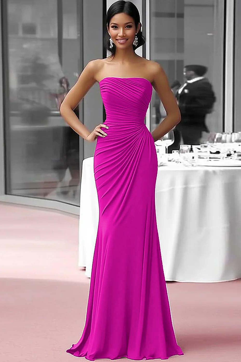 Catriona Strapless Maxi Dress - Fuchsia