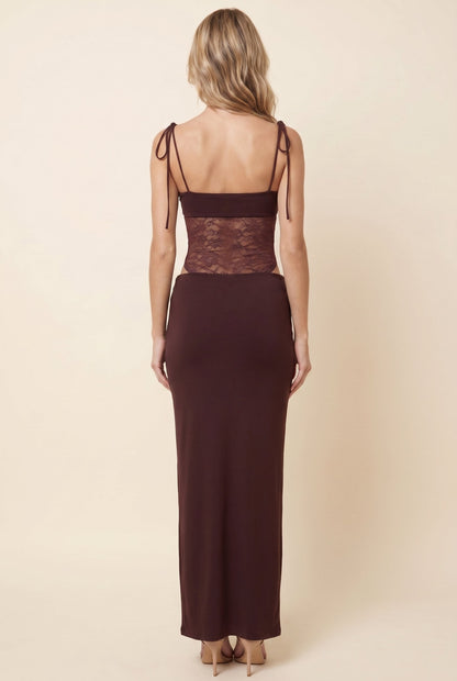 Cecile Lace Maxi Dress - Chocolate Brown