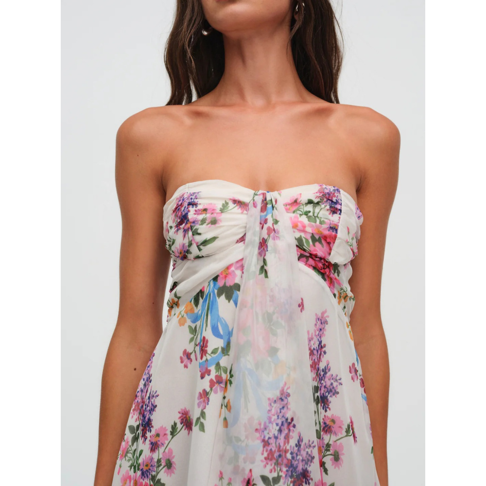Chiara Bow Mini Dress - Ivory Floral