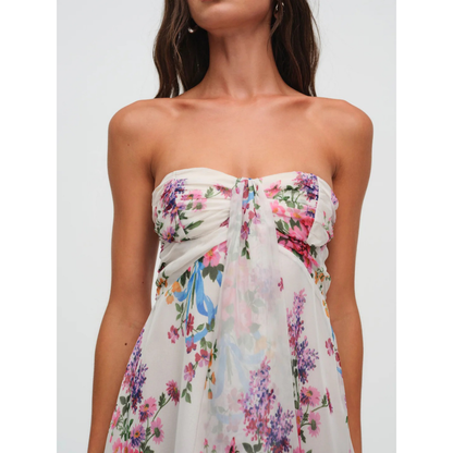 Chiara Bow Mini Dress - Ivory Floral