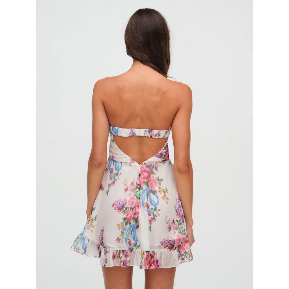 Chiara Bow Mini Dress - Ivory Floral