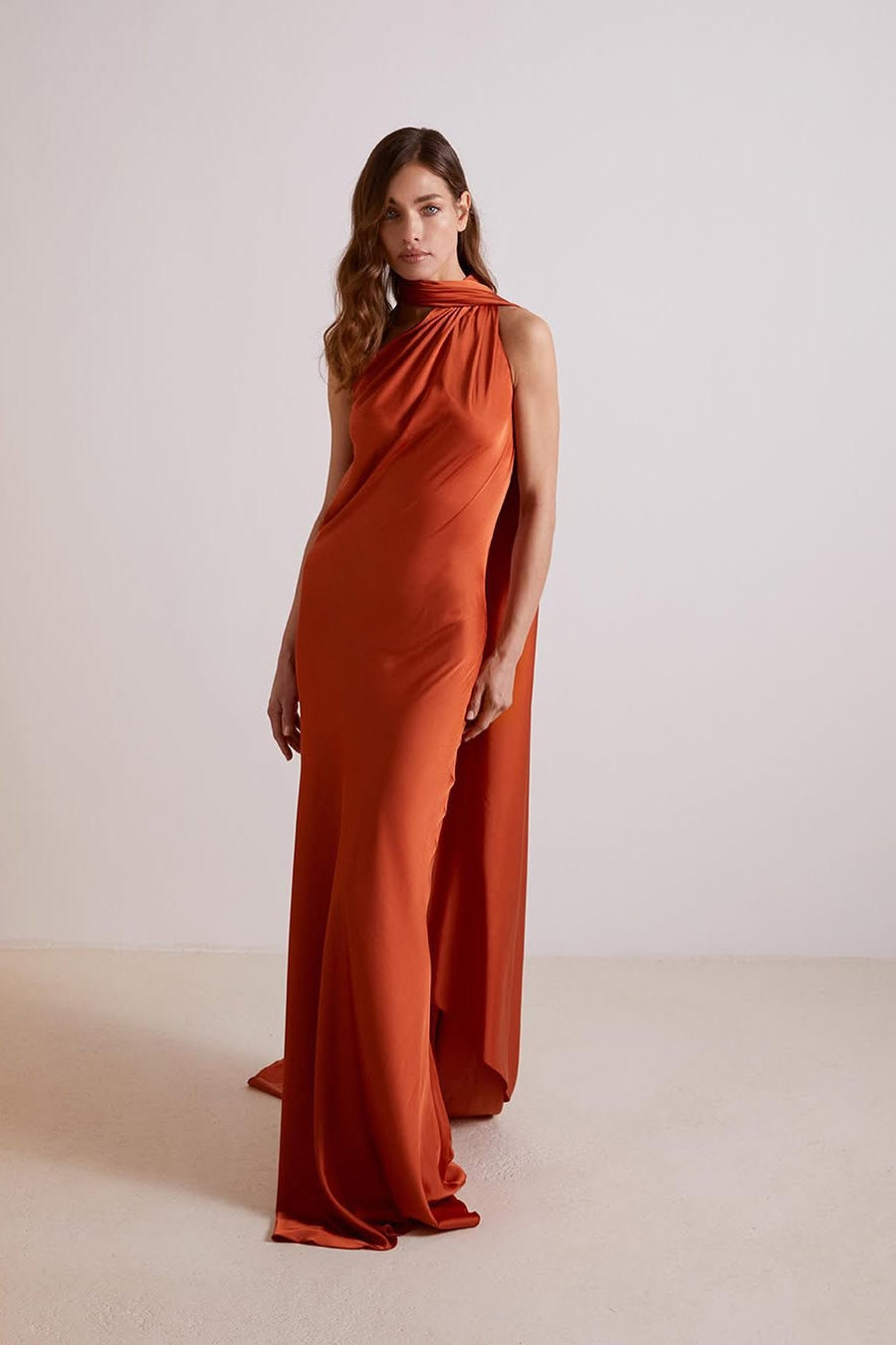 Ciara Satin Maxi Dress - Rust Orange