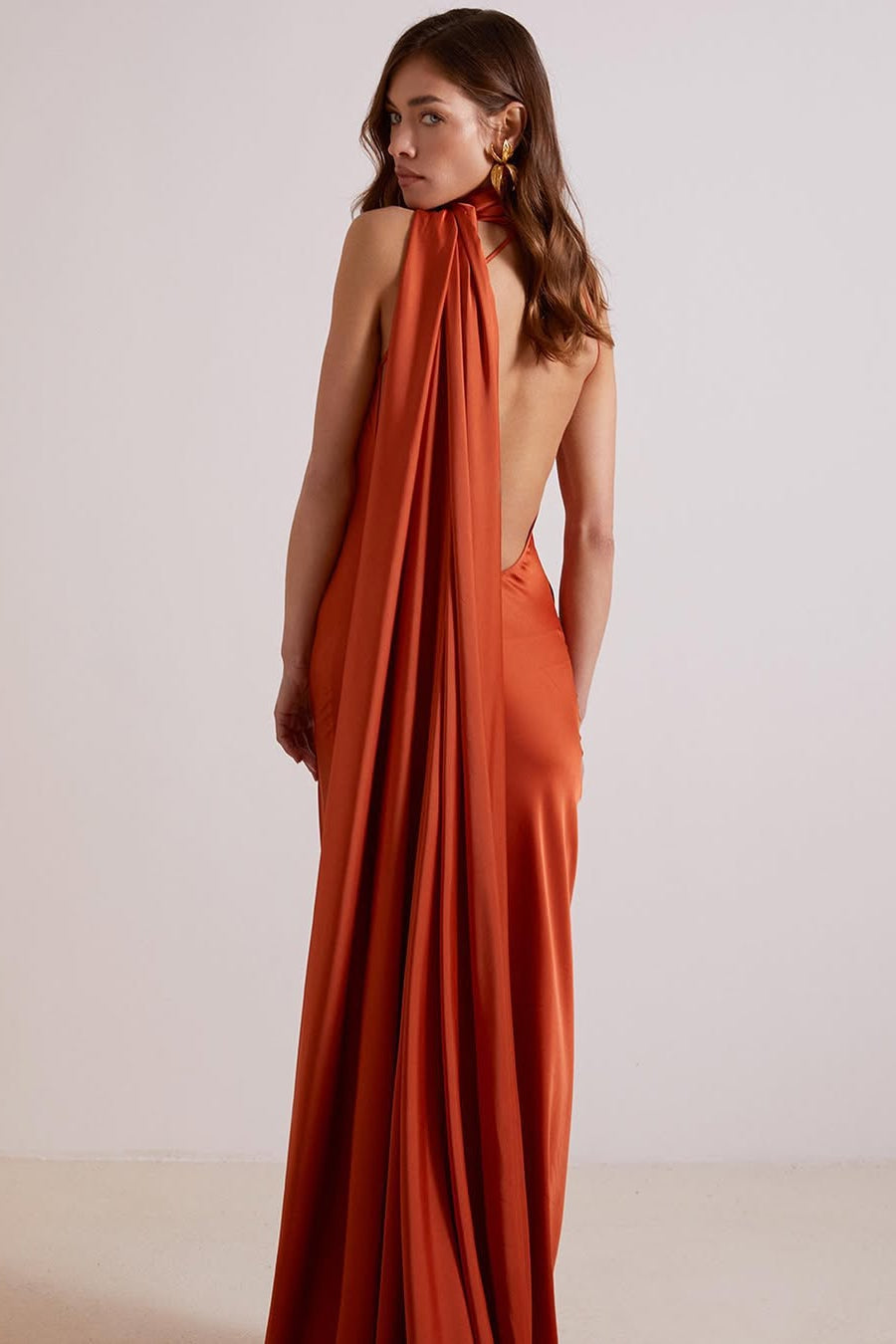 Ciara Satin Maxi Dress - Rust Orange