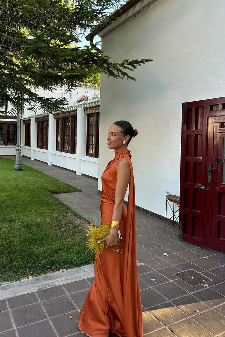Ciara Satin Maxi Dress - Rust Orange