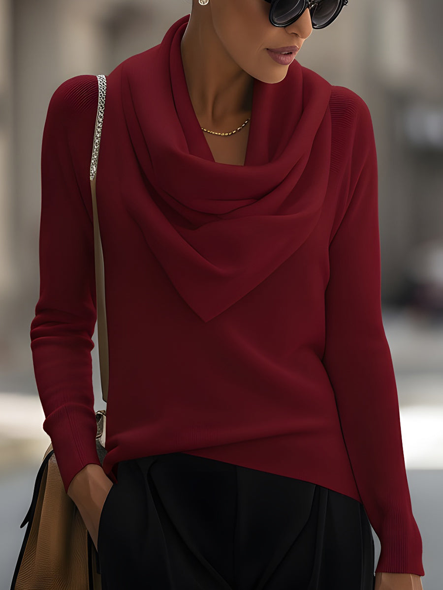 Clotilde Cowl Neck Sweater - Wine Red