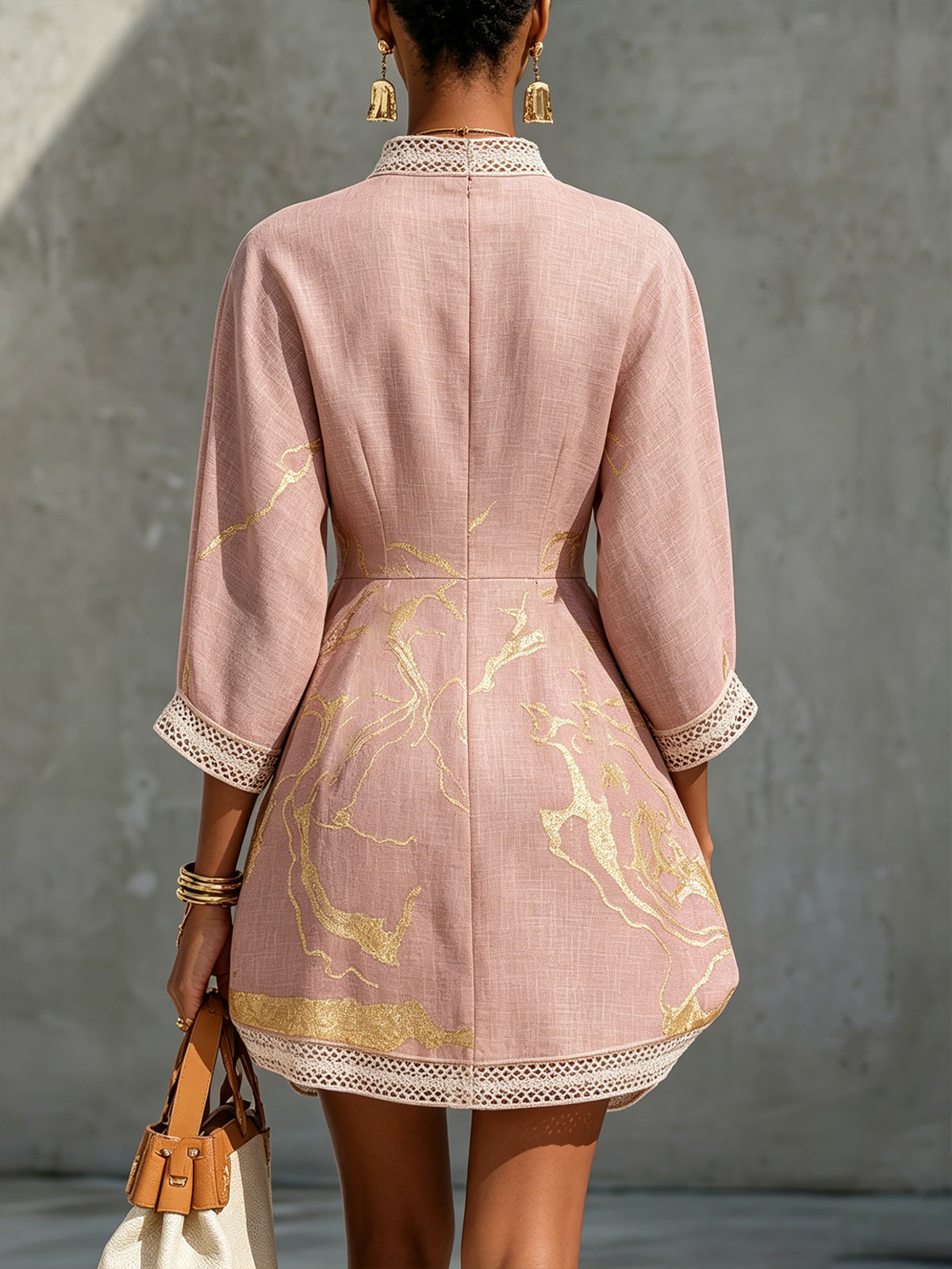 Colombe Crochet Lace Mini Dress - Rose Gold