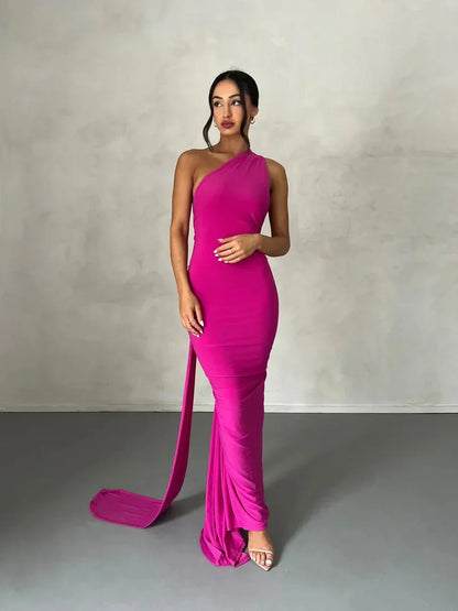 Consta One Shoulder Maxi Dress - Fuchsia