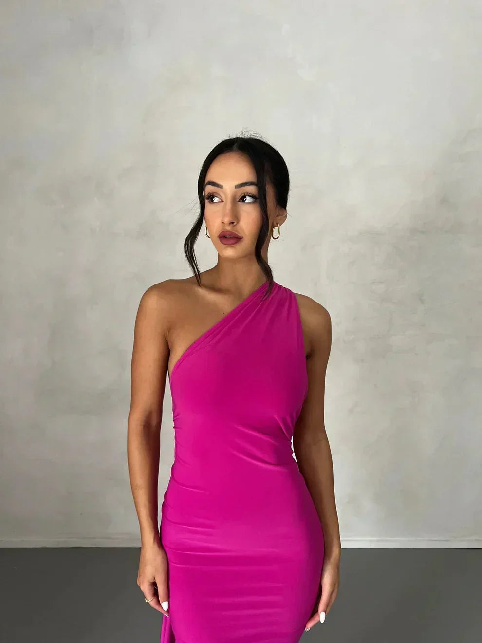 Consta One Shoulder Maxi Dress - Fuchsia