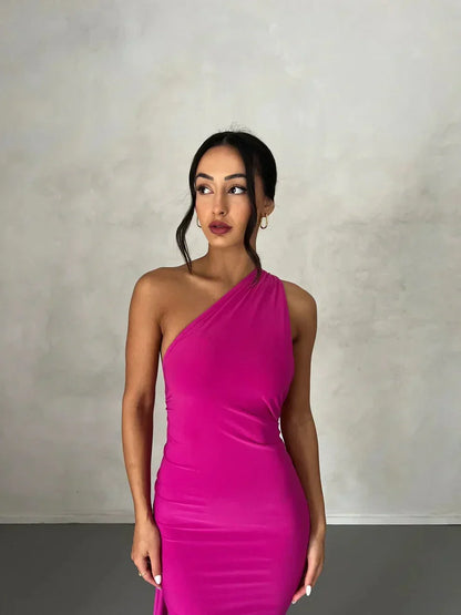 Consta One Shoulder Maxi Dress - Fuchsia