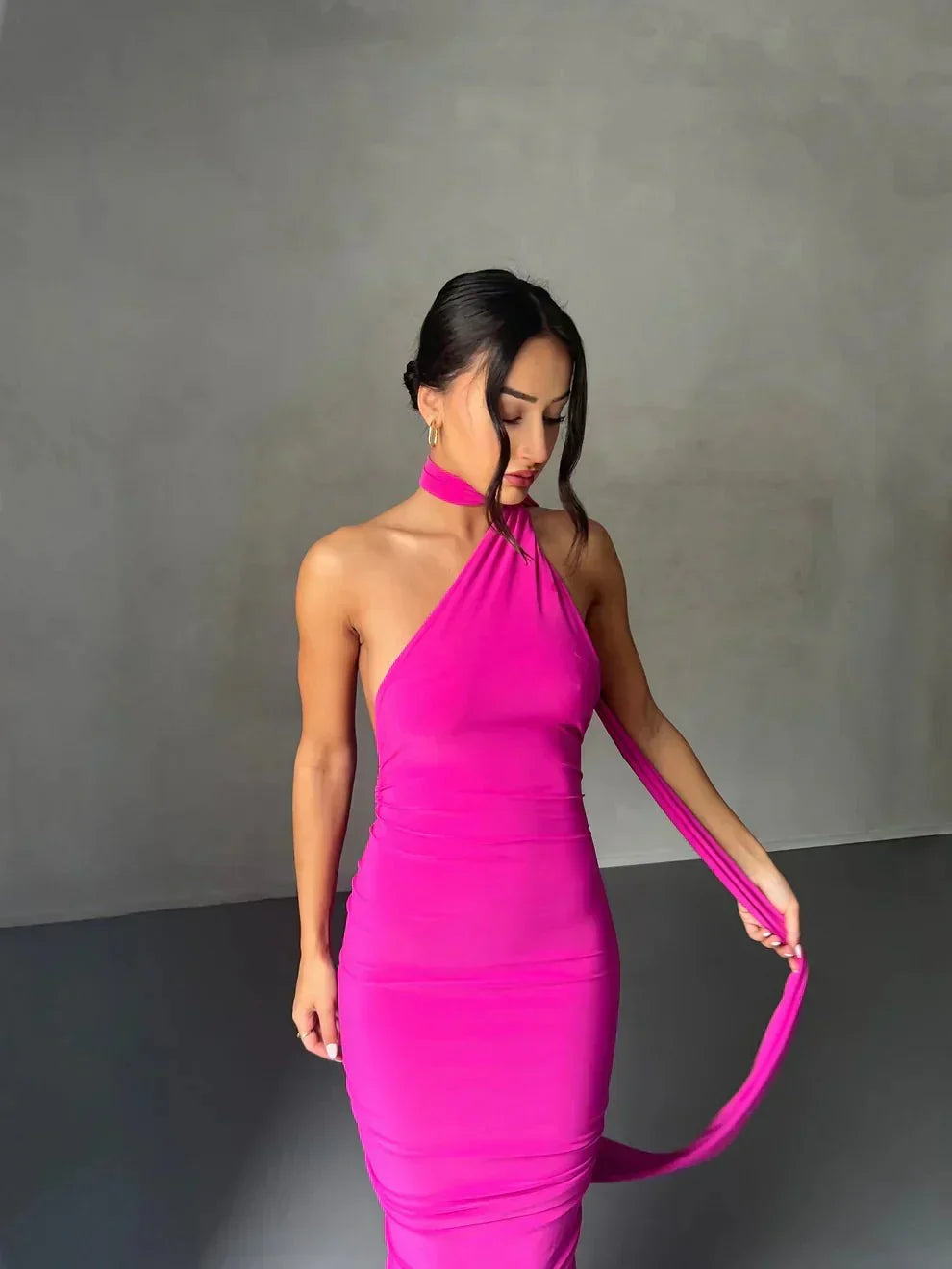 Consta One Shoulder Maxi Dress - Fuchsia
